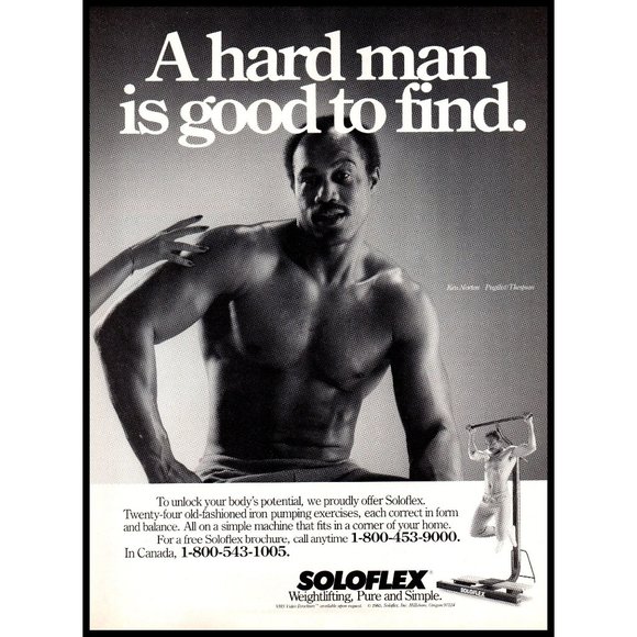 1985 Soloflex Bodybuilding Machine Vintage Print Ad Sexy Innuendo Ken Norton Art - Picture 1 of 1